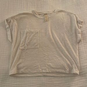 Cropped White Tee with Pocket
